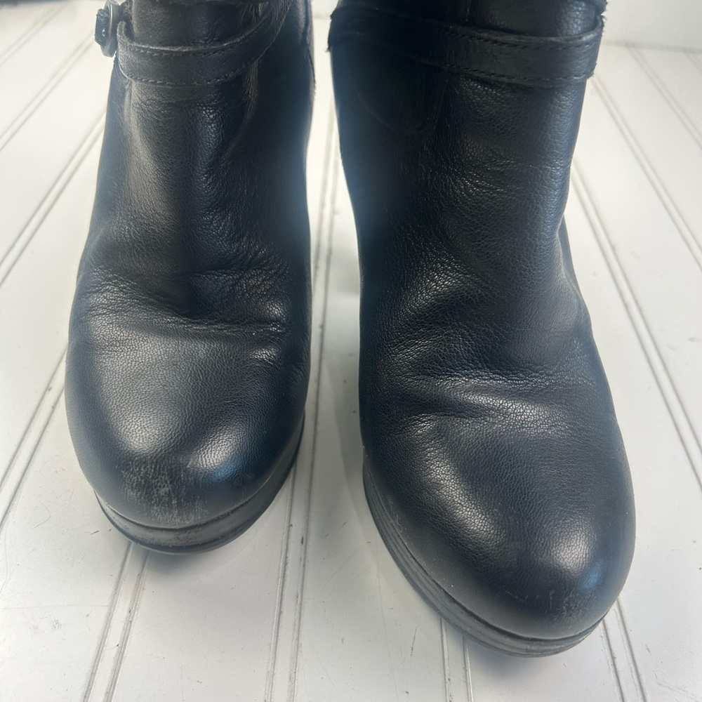 UGG Black Olivia Leather Sheepskin High-Heel Platform Boots  Women’s Size 8 - Picture 6 of 12